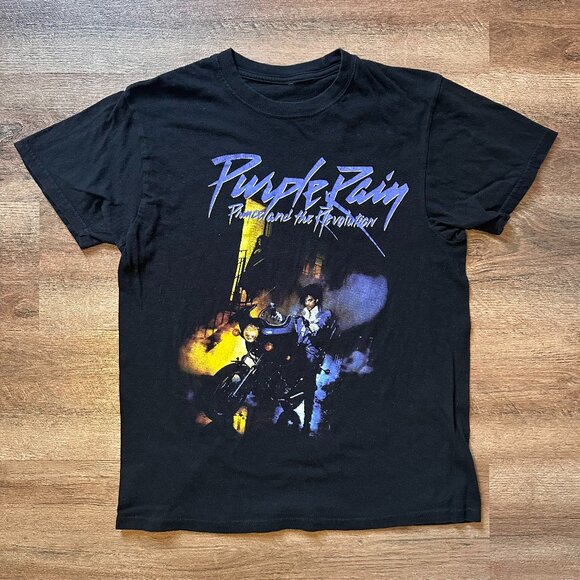Purple Rain Prince Short Sleeve Large Black Cotton Graphic Band T Shirt - Picture 1 of 4